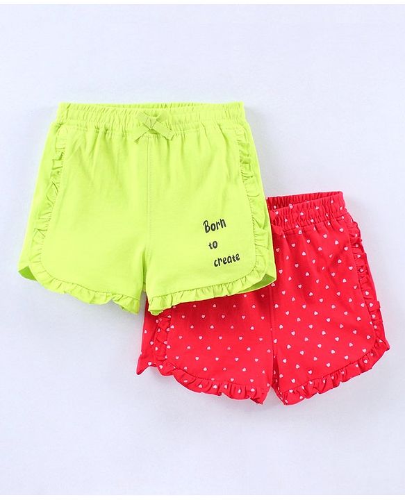 Pine Kids Mid Thigh Organic Cotton Biowashed Shorts Pack of 2 - Red Green