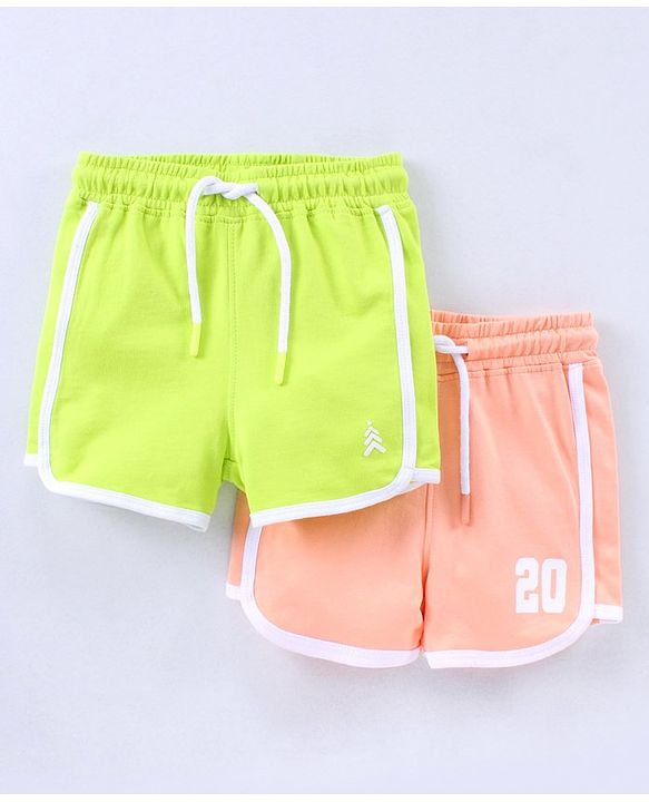Pine Kids Mid Thigh Organic Cotton Biowashed Shorts Pack of 2 - Peach Green