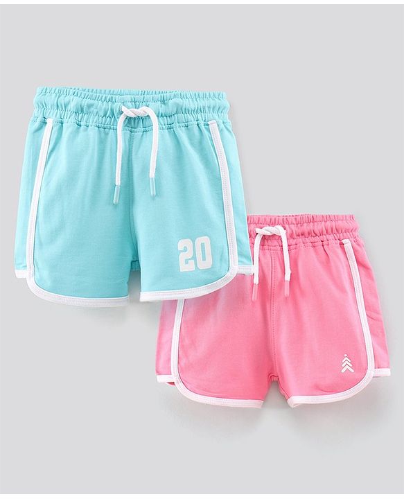 Pine Kids Knee Length Solid Color Shorts with Organic Cotton and Biowash - Blue Pink