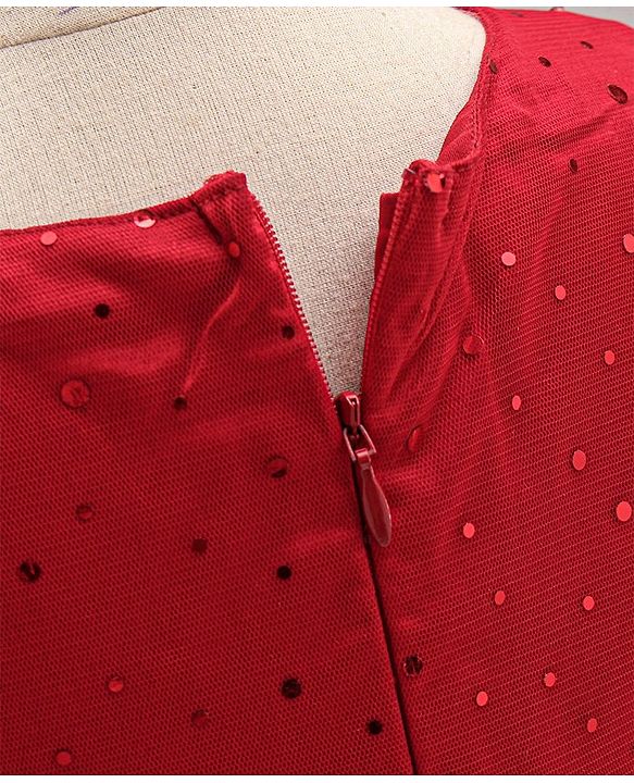 Pine Kids Biowash Party Wear Sleeveless Frock Foil Detailing - Red