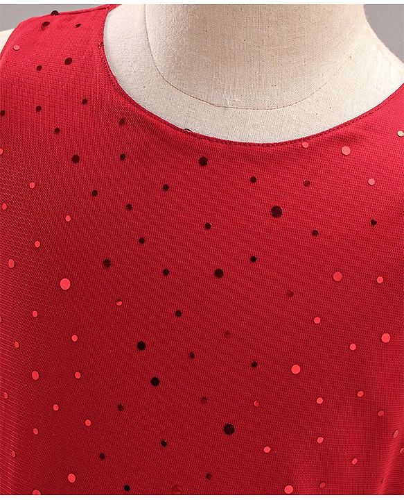 Pine Kids Biowash Party Wear Sleeveless Frock Foil Detailing - Red