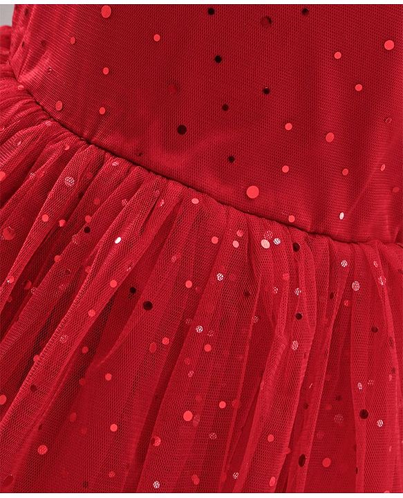 Pine Kids Biowash Party Wear Sleeveless Frock Foil Detailing - Red