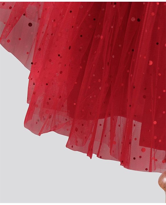 Pine Kids Biowash Party Wear Sleeveless Frock Foil Detailing - Red