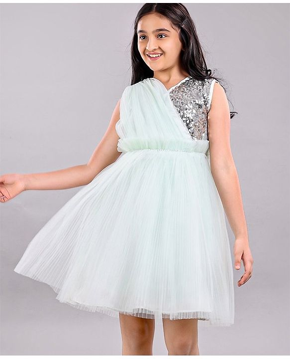 Pine Kids Sleeveless Partywear Dress Sequin Embellished - Blue