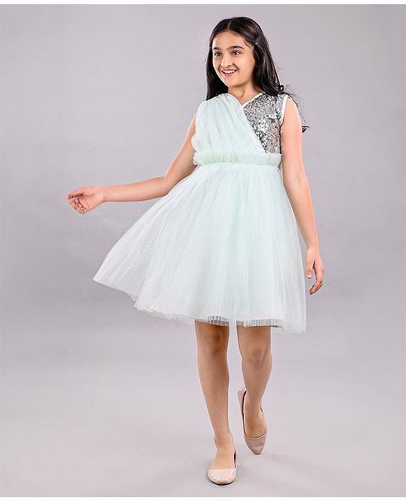 Pine Kids Sleeveless Partywear Dress Sequin Embellished - Blue