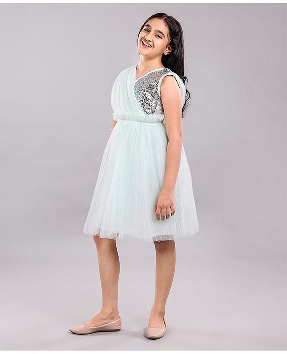 Pine Kids Sleeveless Partywear Dress Sequin Embellished - Blue