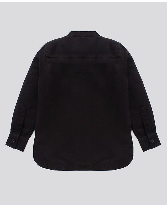 Pine Kids Full Sleeve Solid Kurta Shirt and Shorts Set Softener Wash - Black Beige