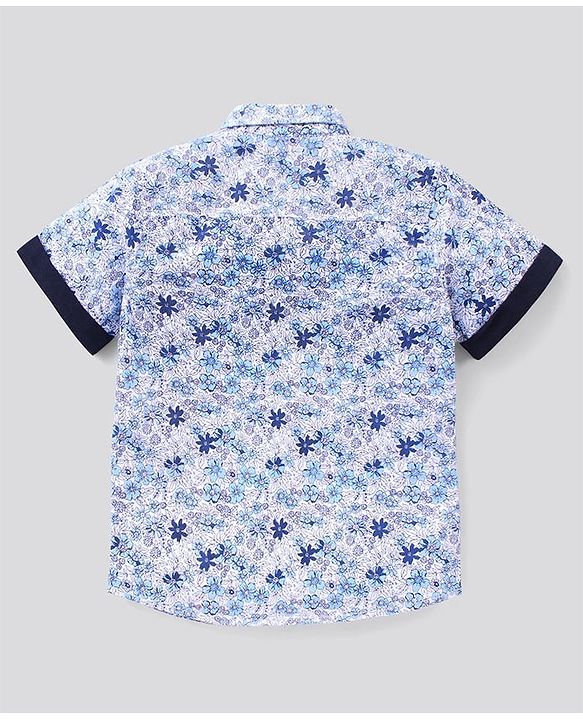 Pine Kids Half Sleeve Party Wear Shirt and Shorts Set with Bow Floral Print - Blue