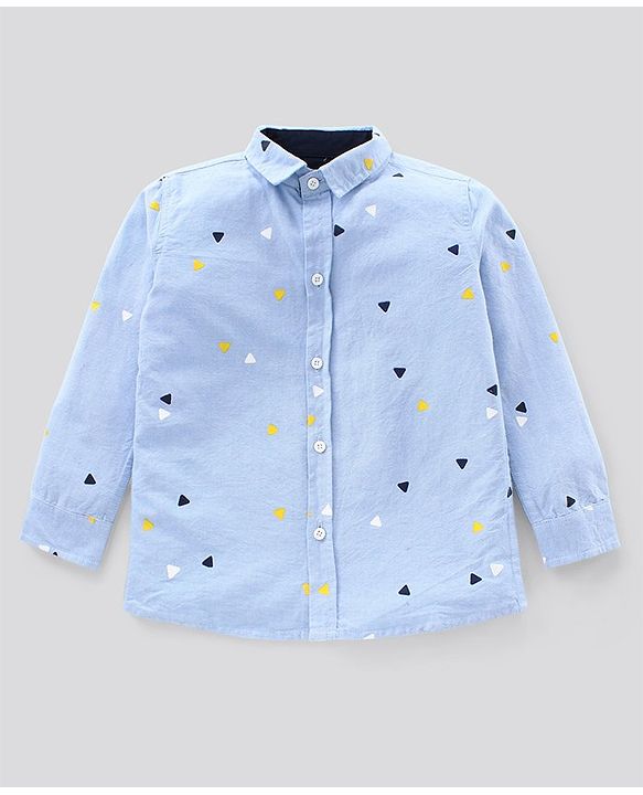 Pine Kids Full Sleeves Shirt with Shorts Set Softener Wash Triangles Print - Blue Beige
