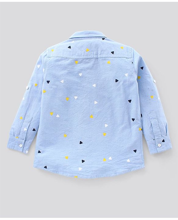 Pine Kids Full Sleeves Shirt with Shorts Set Softener Wash Triangles Print - Blue Beige