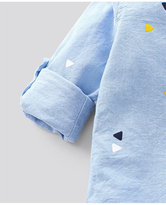 Pine Kids Full Sleeves Shirt with Shorts Set Softener Wash Triangles Print - Blue Beige