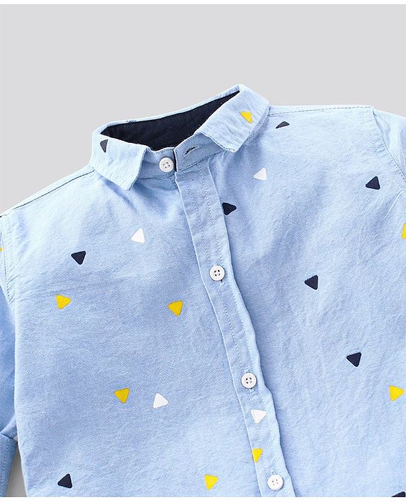 Pine Kids Full Sleeves Shirt with Shorts Set Softener Wash Triangles Print - Blue Beige