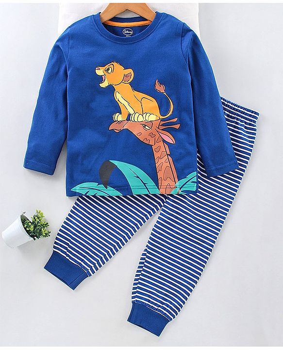 Babyhug Full Sleeves Night Suit Simba Print - Navy