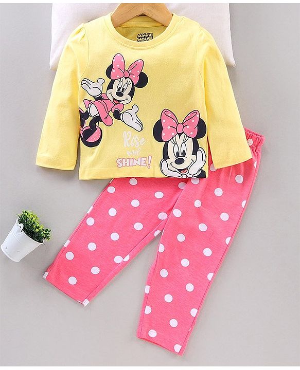 Babyhug Full Sleeves Night Suit Disney Print - Yellow Pink