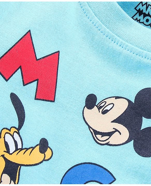 Babyhug Full Sleeves Night Suit Mickey Mouse Print - Blue