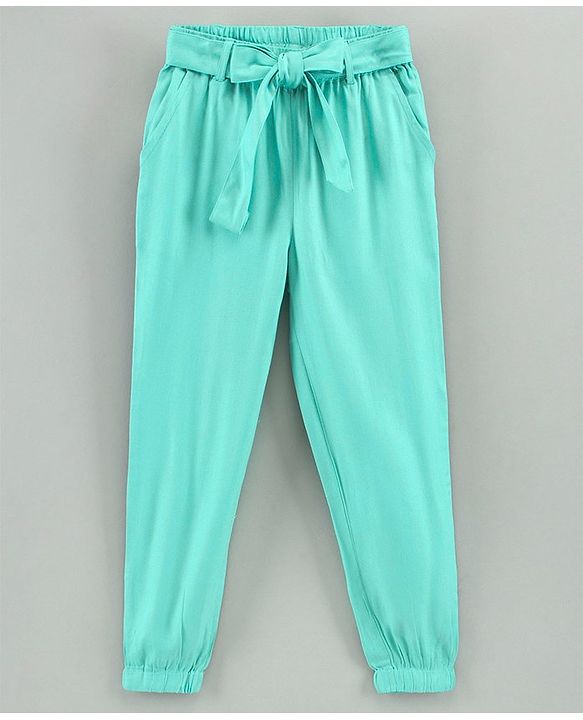Pine Kids Full Length Solid Color Lounge Pants With Tie-Up At Waistband - Green