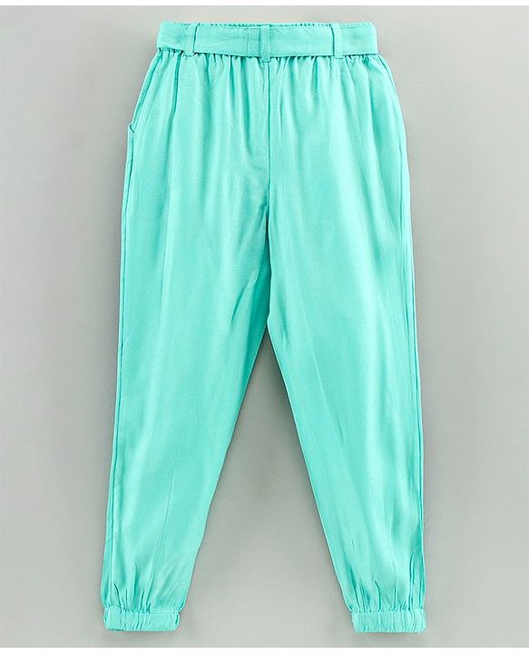 Pine Kids Full Length Solid Color Lounge Pants With Tie-Up At Waistband - Green