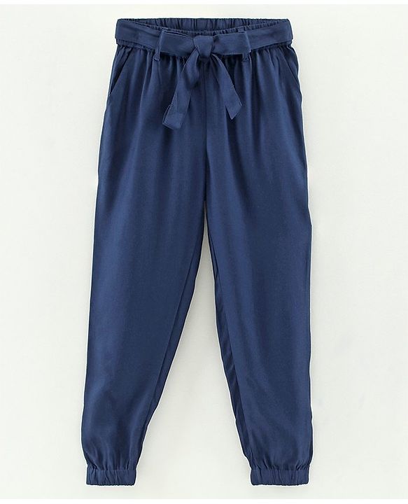 Pine Kids Full Length Solid Color Lounge Pants With Tie-Up At Waistband - Blue