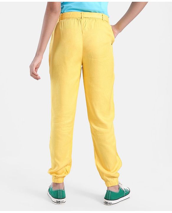 Pine Kids Full Length Solid Color Lounge Pants With Tie-Up At Waistband - Yellow