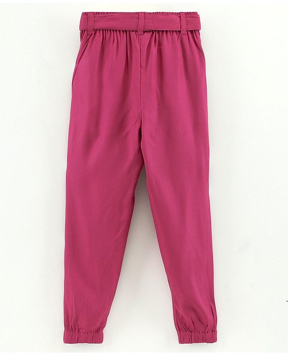 Pine Kids Full Length Solid Color Lounge Pants With Tie-Up At Waistband - Pink