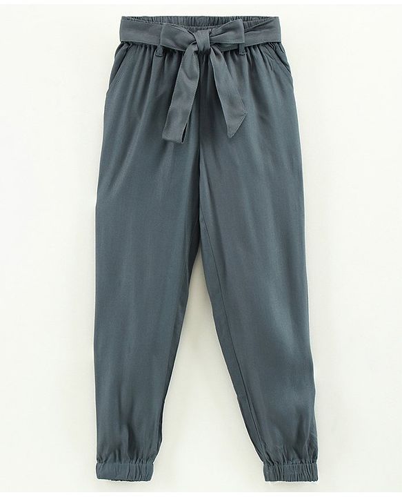 Pine Kids Full Length Solid Color Lounge Pants With Tie-Up At Waistband - Grey
