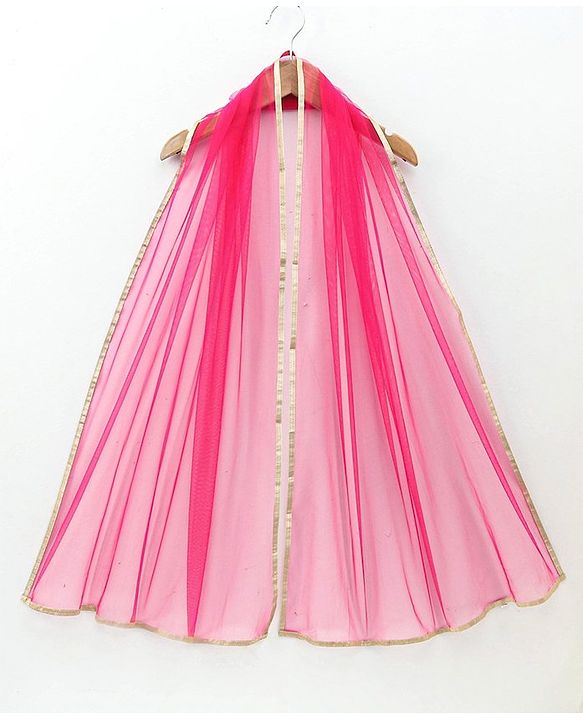 Babyhug Sleeveless Sequined Asymmetrical Kurta and Chudidar Set with Lace Border Dupatta - Fuschia