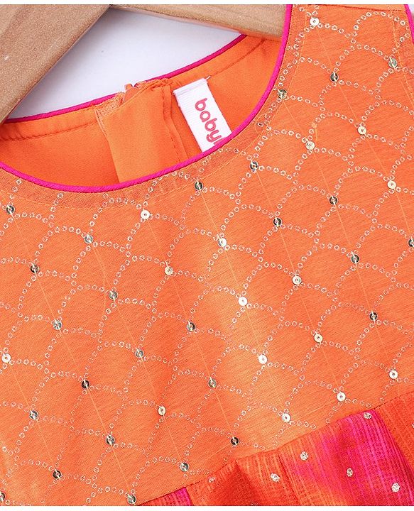 Babyhug Sleeveless Sequined Asymmetrical Kurta and Chudidar Set with Lace Border Dupatta - Fuschia