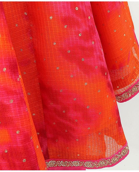 Babyhug Sleeveless Sequined Asymmetrical Kurta and Chudidar Set with Lace Border Dupatta - Fuschia