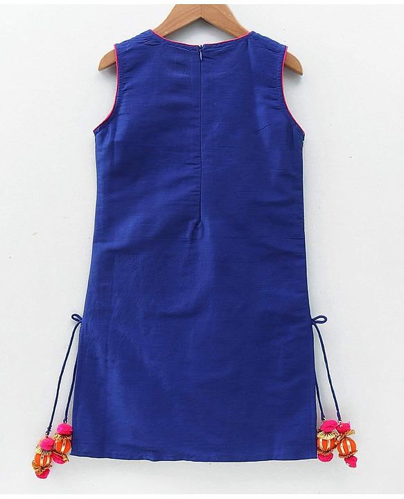Babyhug Sleeveless Embroidered Tassel Kurta and Garara Set with Lace Border Ruffled Dupatta - Blue Orange