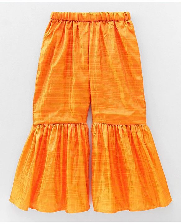 Babyhug Sleeveless Embroidered Tassel Kurta and Garara Set with Lace Border Ruffled Dupatta - Blue Orange