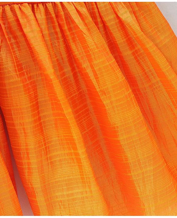 Babyhug Sleeveless Embroidered Tassel Kurta and Garara Set with Lace Border Ruffled Dupatta - Blue Orange