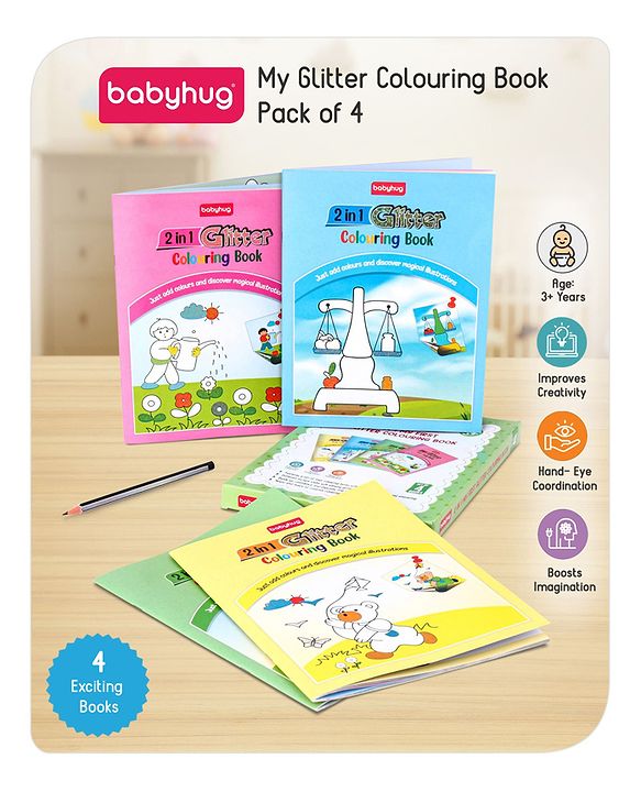 Babyhug 2 in 1 My first Glitter Colouring Books Pack Of 4 - English