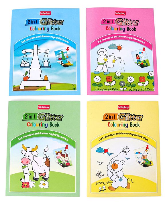 Babyhug 2 in 1 My first Glitter Colouring Books Pack Of 4 - English