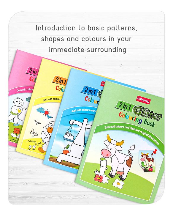 Babyhug 2 in 1 My first Glitter Colouring Books Pack Of 4 - English