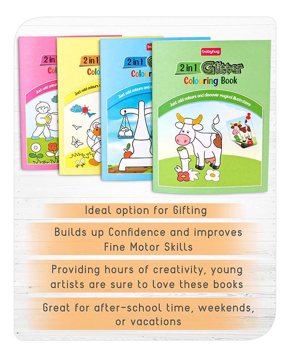 Babyhug 2 in 1 My first Glitter Colouring Books Pack Of 4 - English