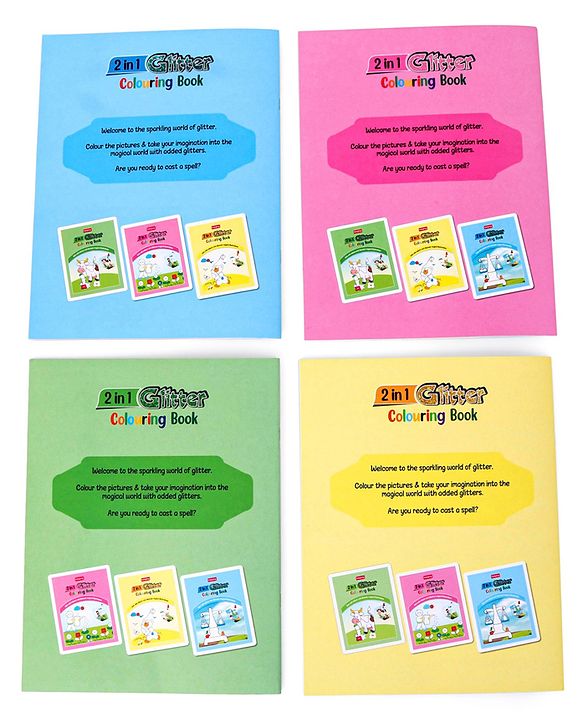 Babyhug 2 in 1 My first Glitter Colouring Books Pack Of 4 - English