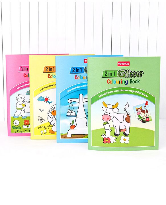 Babyhug 2 in 1 My first Glitter Colouring Books Pack Of 4 - English