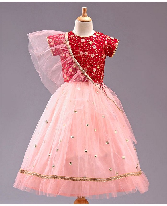 Babyhug Sleeveless Choli & Lehenga with Dupatta - Peach Maroon