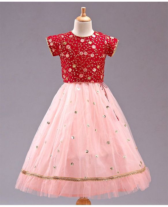 Babyhug Sleeveless Choli & Lehenga with Dupatta - Peach Maroon