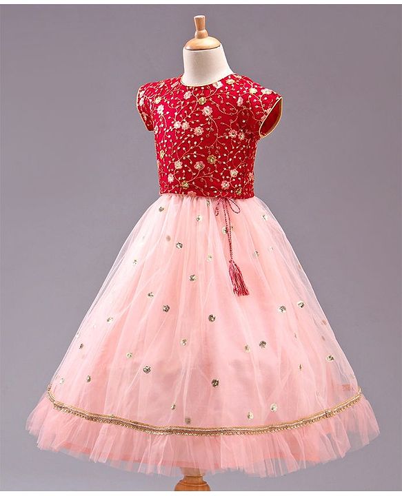 Babyhug Sleeveless Choli & Lehenga with Dupatta - Peach Maroon
