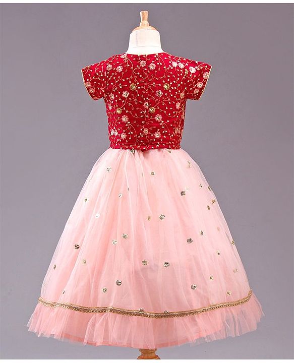 Babyhug Sleeveless Choli & Lehenga with Dupatta - Peach Maroon