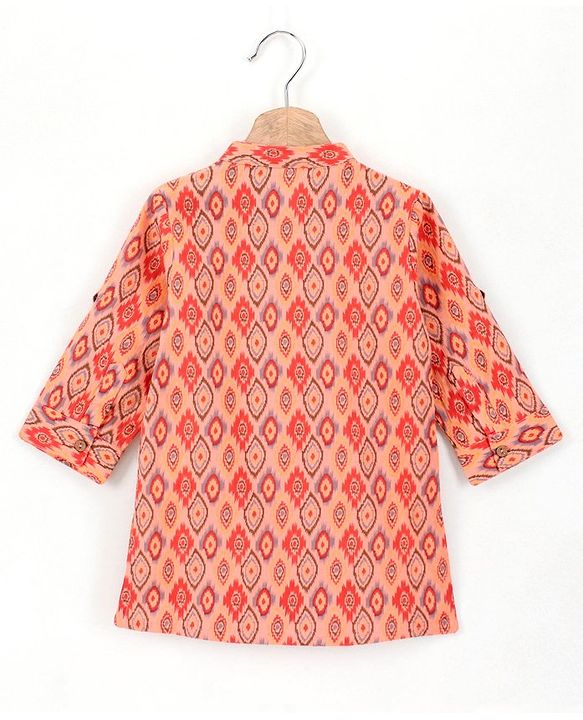 Babyhug Full Sleeves Cotton Block Print Kurta - Orange