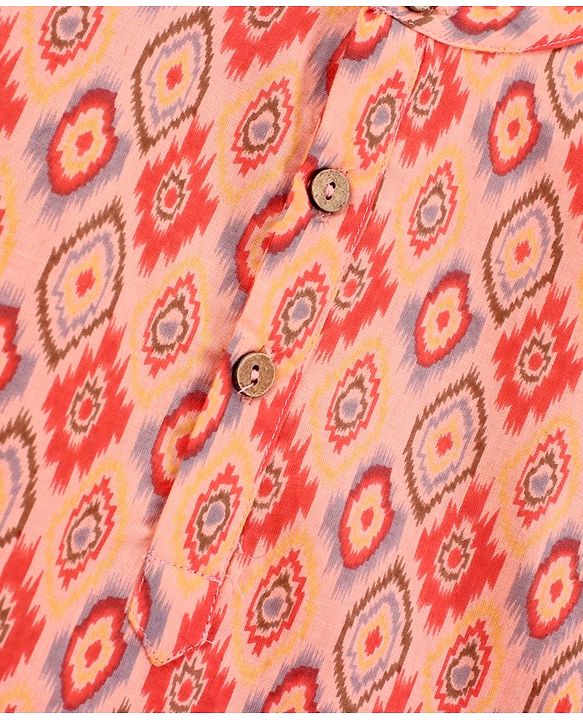 Babyhug Full Sleeves Cotton Block Print Kurta - Orange