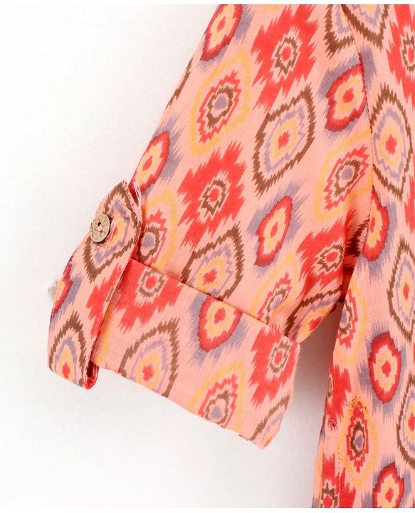 Babyhug Full Sleeves Cotton Block Print Kurta - Orange