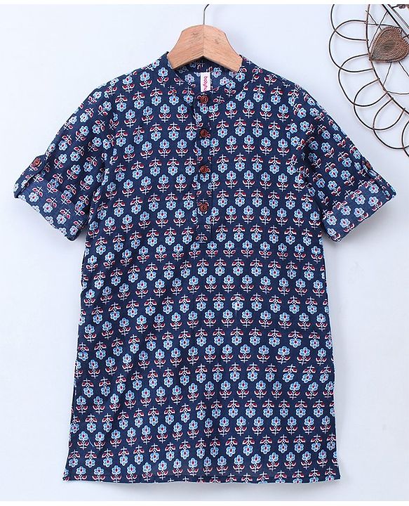 Babyhug Full Sleeve Kurta All Over Printed - Blue
