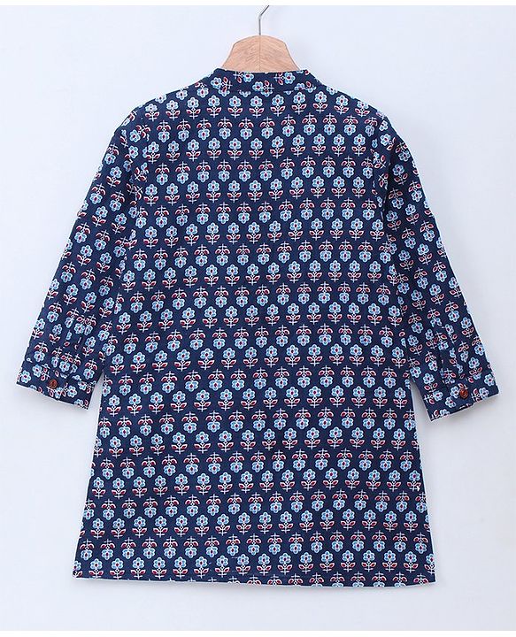 Babyhug Full Sleeve Kurta All Over Printed - Blue