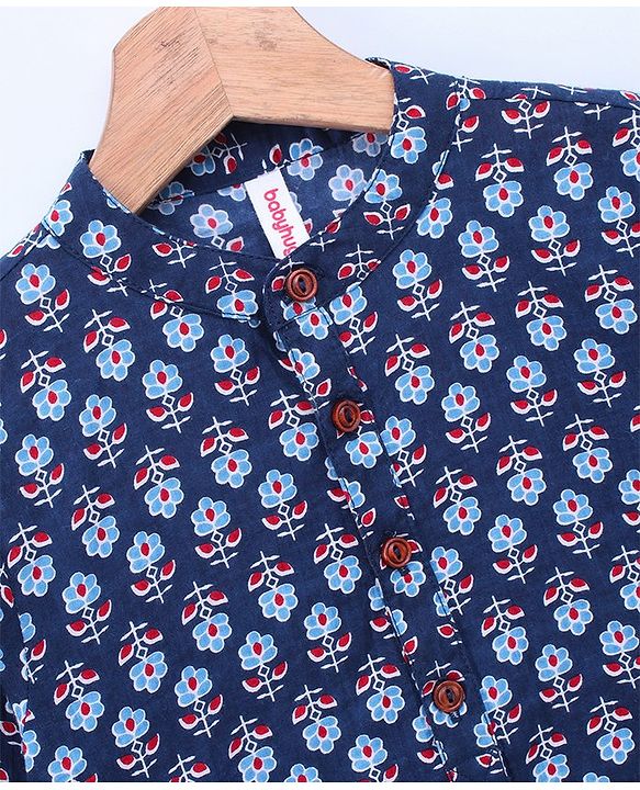 Babyhug Full Sleeve Kurta All Over Printed - Blue