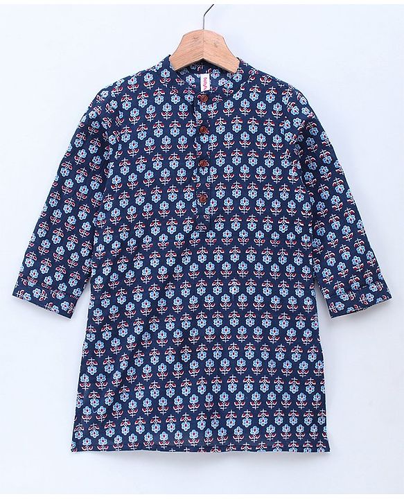 Babyhug Full Sleeve Kurta All Over Printed - Blue