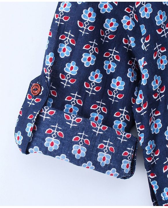 Babyhug Full Sleeve Kurta All Over Printed - Blue
