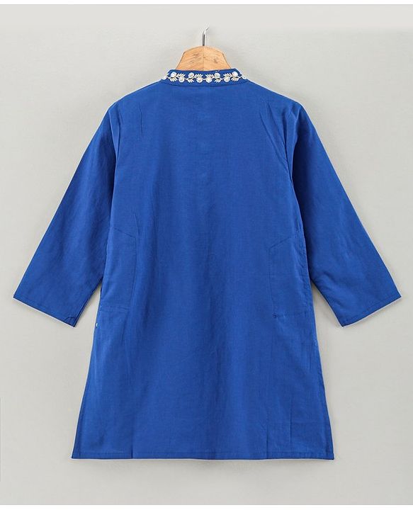 Babyhug Full Sleeves Kurta Pyjama Set with Embroidered Neckline - Navy White